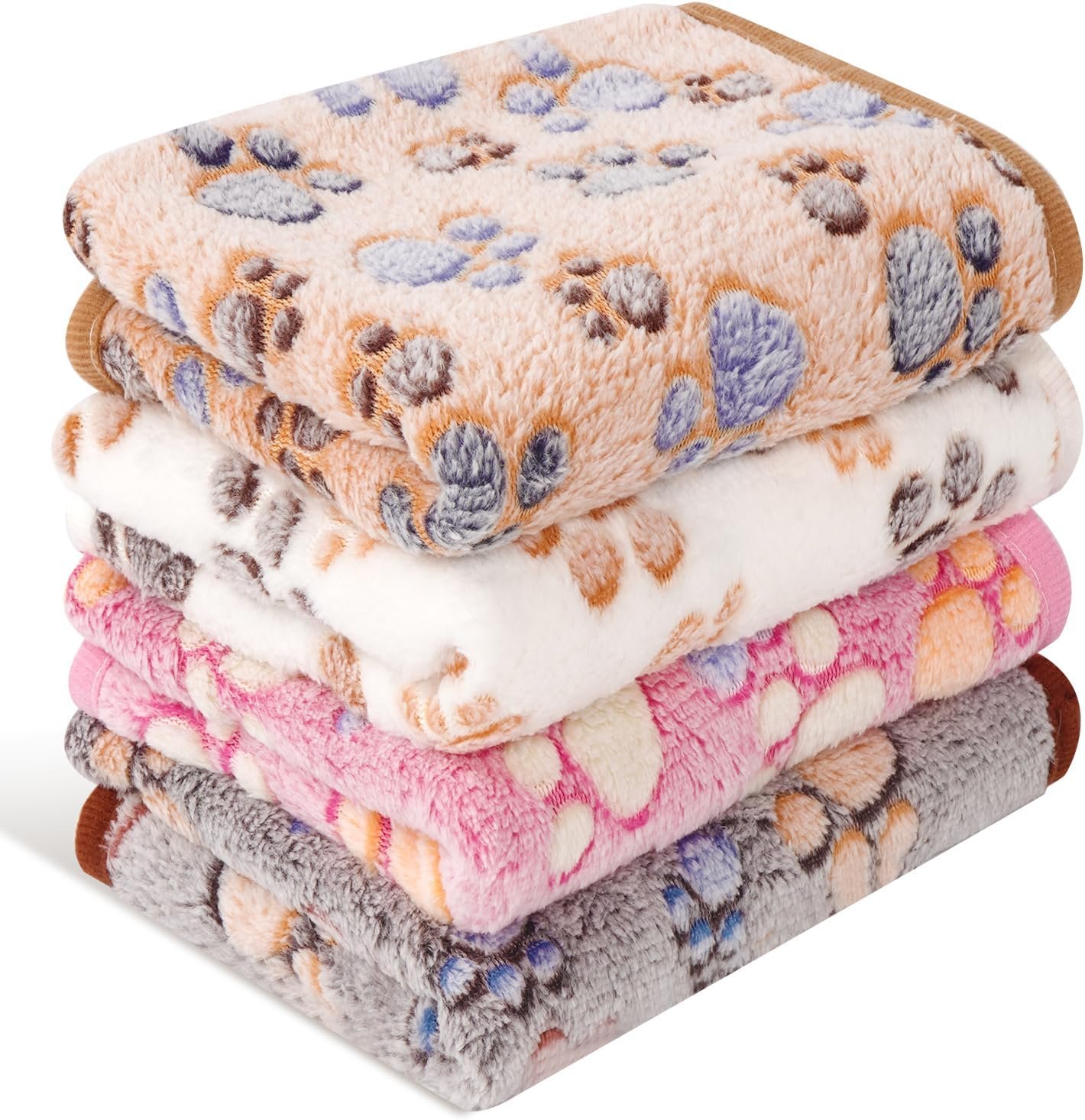 4 Pack Premium Soft Pet Blankets Washable, 23″ x 16″ Flannel Blankets for Dog Puppy Cat, Brown/Pink/White/Coffee