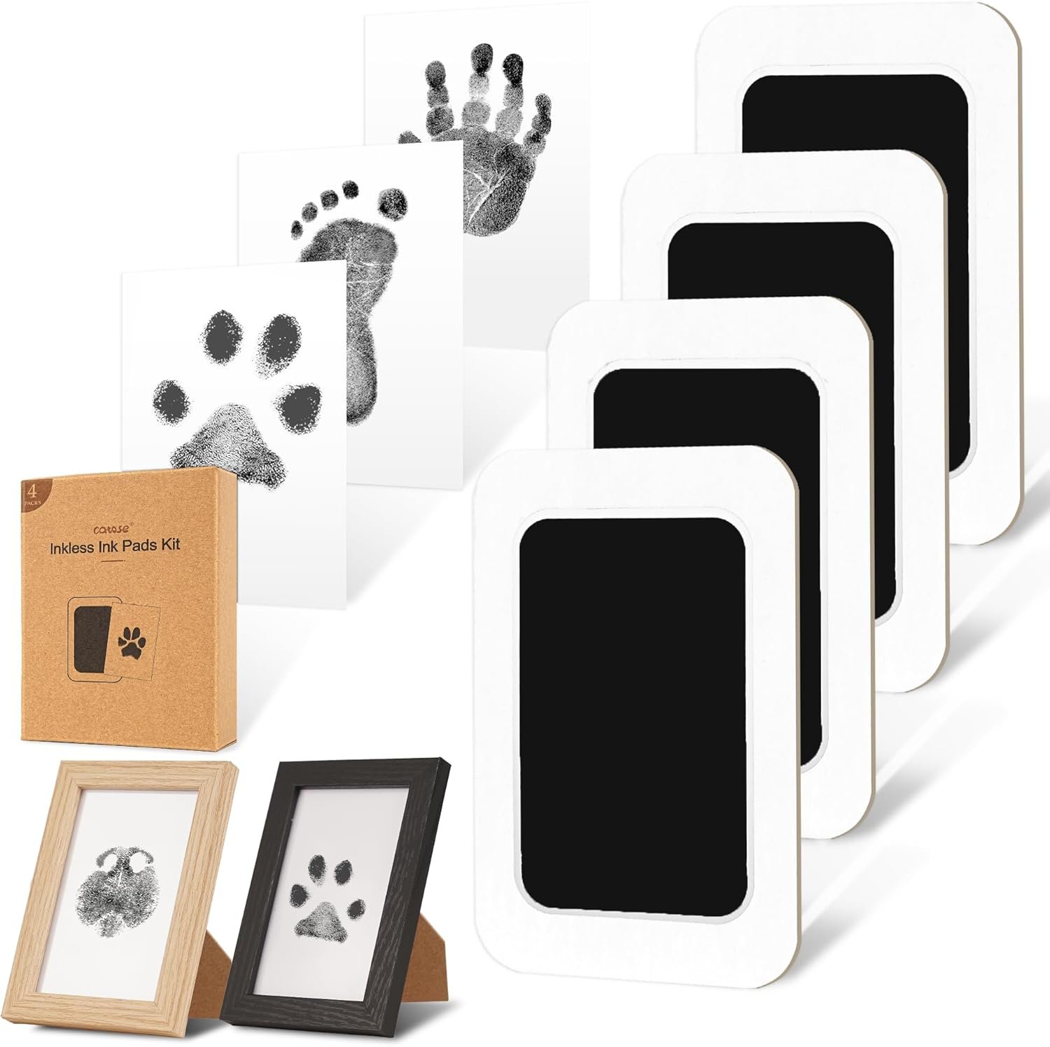Inkless Paw Print Kit for Dogs,Cats & Babies – Clean Touch Dog Nose & Baby Handprint Kit,Mess Free Dog Paw Print Kit,4-Pcs Ink Pads & 2 Wooden Frames – Keepsake Gifts for Pet Lovers,New Moms