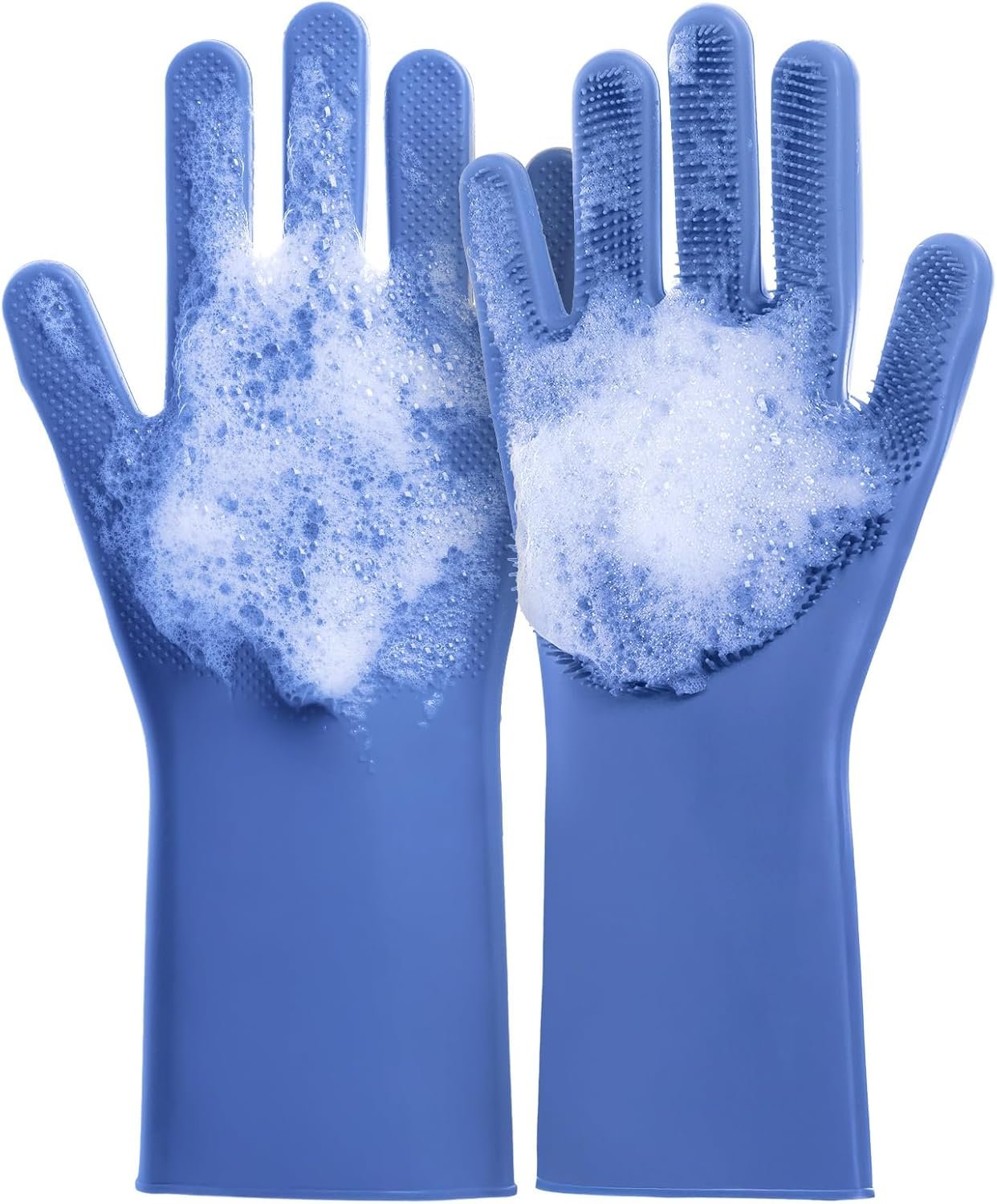 DELOMO Large Silicone Pet Grooming Gloves Dog Washing Gloves, 1 Pair Blue | 3000 Soft Silicone Bristles, 5-Finger Flexible, Massages & Removes Fur, Non-Slip, Easy Clean, for Dogs/Cats/Horses