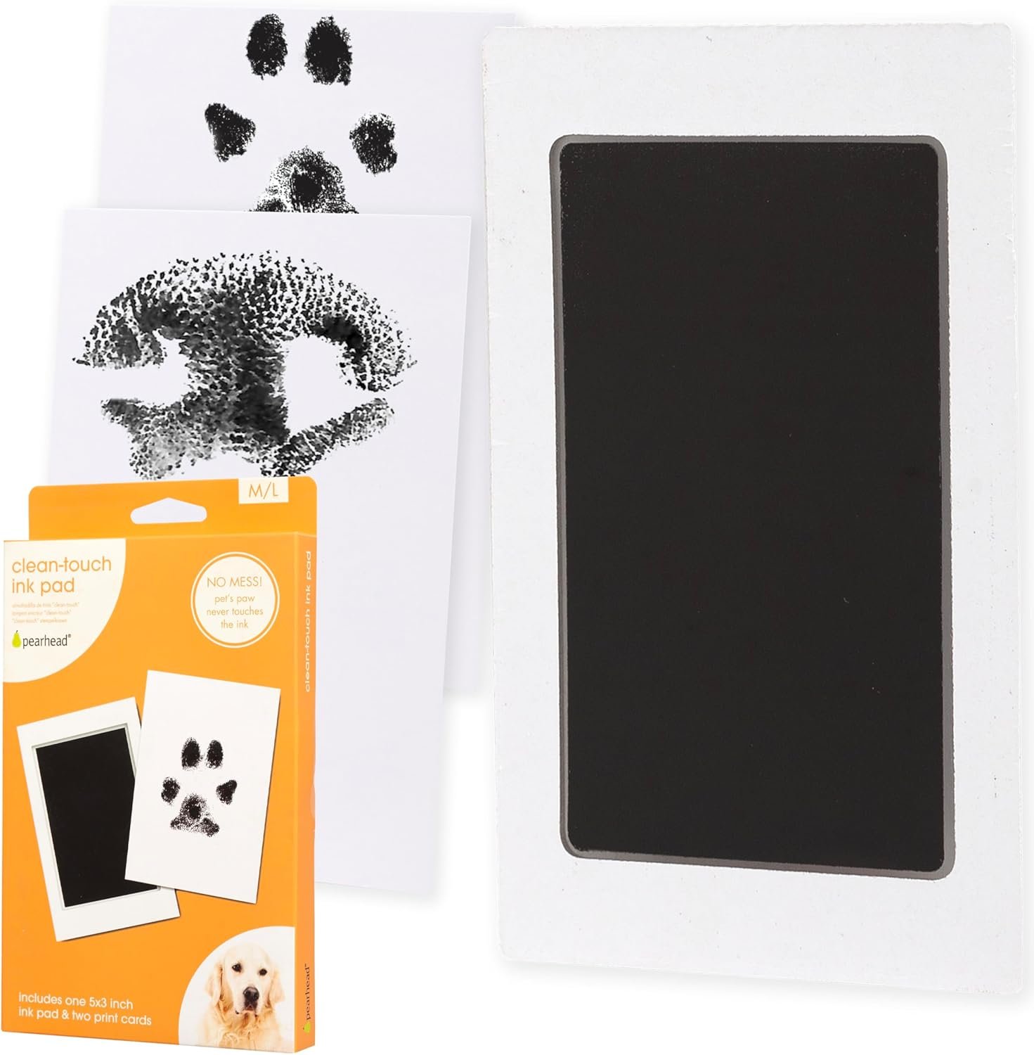 Pearhead Paw Print Clean Touch Ink Pad Kit for Dogs and Cats, Medium/Large | Black Ink Pad for Cats or Dogs, Pet Owner, Pet Owner Must Have Item, Pet Memory Keepsake, for Medium to Large Pets